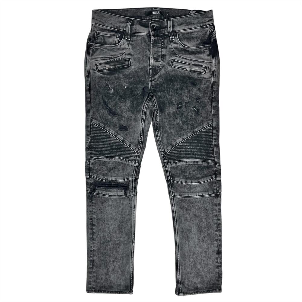 HUDSON Blinder Biker Slim Fit Distressed Moto Jeans Fade Graphite Size 29 Short